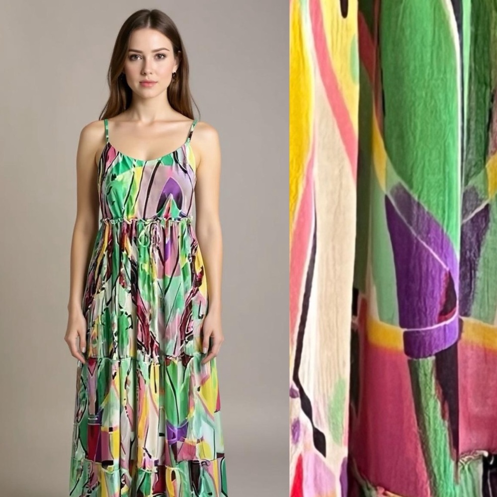 Lola P. Flowy Beachy Colorful Strapless Maxi Dress Size Large